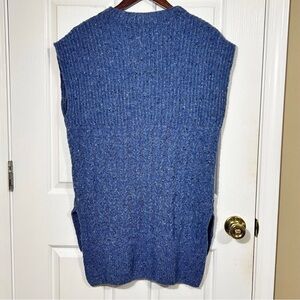 Massimo Dutti Blue Cable Knit Sweater Vest wool Blend Italian Yarn Spain Small